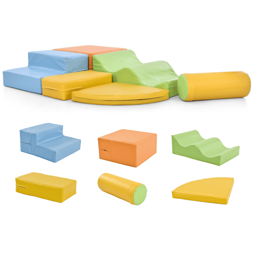 Blocos gigantes para crianças 6 peças - Brinquedo para escalar, deslizar e gatinhar, com escada e escorregador - Blocos amarelos macios para crianças em idade pré-escolar e bebés