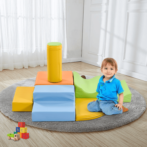 Blocos gigantes para crianças 6 peças - Brinquedo para escalar, deslizar e gatinhar, com escada e escorregador - Blocos amarelos macios para crianças em idade pré-escolar e bebés