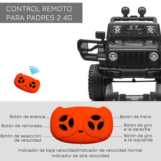 HOMCOM Carro Elétrico para Crianças a partir dos 3 Anos Veículo Todo-o-Terreno com Bateria de 12V 2 Motores Controlo Remoto 2,4G Faróis Buzina Velocidade Ajustável Suporta 30 kg 100x65x72 cm Preto