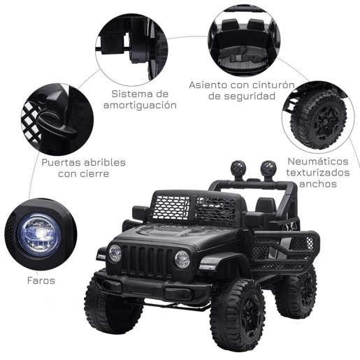 HOMCOM Carro Elétrico para Crianças a partir dos 3 Anos Veículo Todo-o-Terreno com Bateria de 12V 2 Motores Controlo Remoto 2,4G Faróis Buzina Velocidade Ajustável Suporta 30 kg 100x65x72 cm Preto
