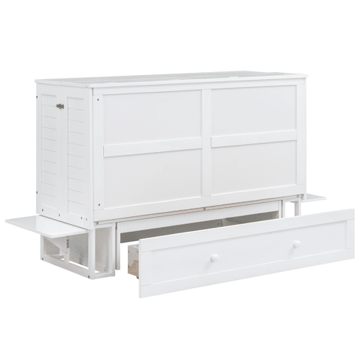 Cama Schrankbett 140x200 cm - Com gavetas na extremidade da cama e prateleira lateral - Branco