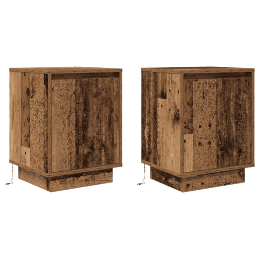 Lote de 2 Mesas De Cabeceira Mesinhas De Cabeceira - c luzes LED 38x34x50 cm madeira velha