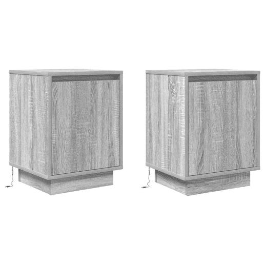 Lote de 2 Mesas De Cabeceira Mesinhas De Cabeceira - c luzes LED 38x34x50 cm cinzento-sonoma