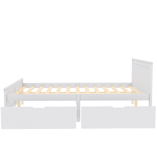 Cama de casal em madeira 140x200cm - com gavetas de arrumação, estrutura em pinho - Branco
