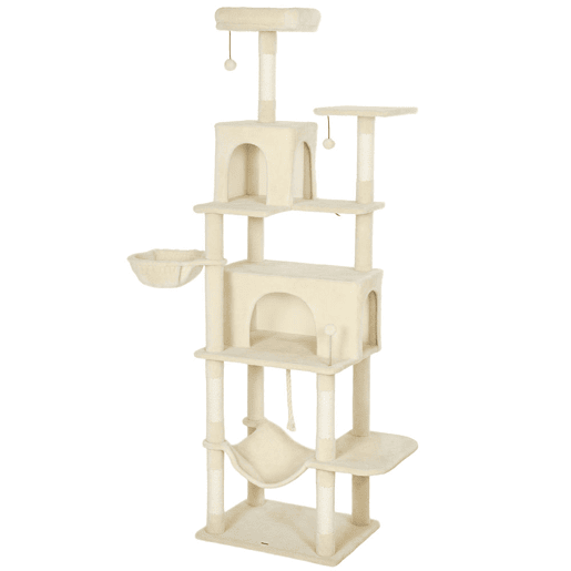 PawHut Arranhador para Gatos 202 cm Torre de Escalada com Plataformas Plataformas Caverna Postes de Sisal Bolas e Corda para Brincar Bege