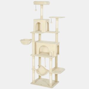 PawHut Arranhador para Gatos 202 cm Torre de Escalada com Plataformas Plataformas Caverna Postes de Sisal Bolas e Corda para Brincar Bege