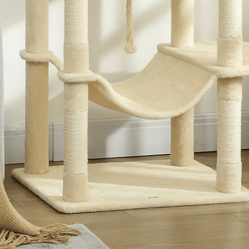 PawHut Arranhador para Gatos 202 cm Torre de Escalada com Plataformas Plataformas Caverna Postes de Sisal Bolas e Corda para Brincar Bege