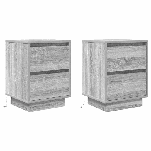 Lote de 2 Mesas De Cabeceira Mesinhas De Cabeceira - c luzes LED 38x34x50 cm cinzento-sonoma