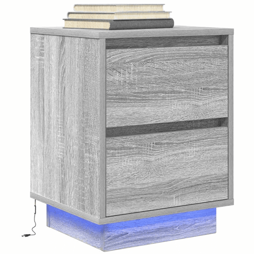 Lote de 2 Mesas De Cabeceira Mesinhas De Cabeceira - c luzes LED 38x34x50 cm cinzento-sonoma