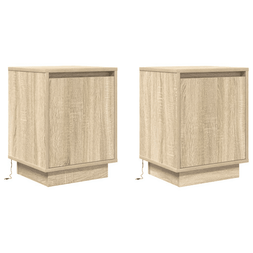 Lote de 2 Mesas De Cabeceira Mesinhas De Cabeceira - c luzes LED 38x34x50cm carvalho sonoma