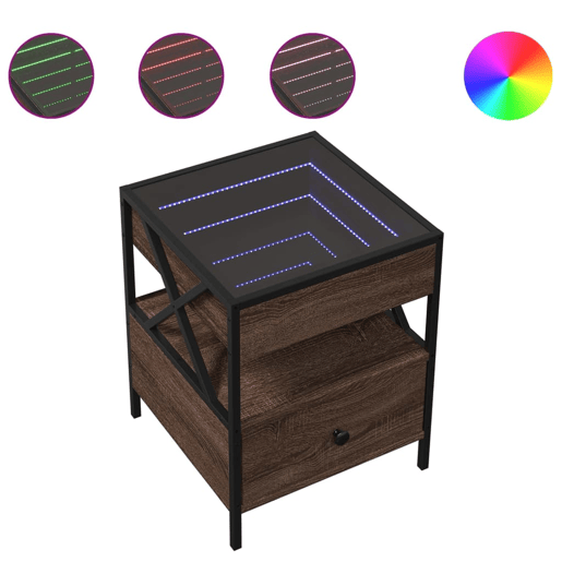Mesa De Cabeceira - Mesinha De Cabeceira c LED Infinity 40x40x51 cm carvalho castanho