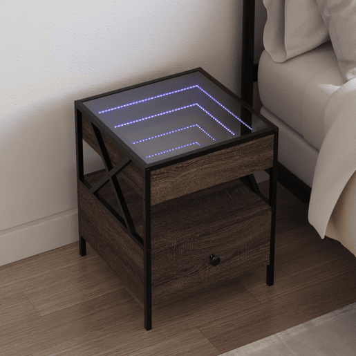 Mesa De Cabeceira - Mesinha De Cabeceira c LED Infinity 40x40x51 cm carvalho castanho