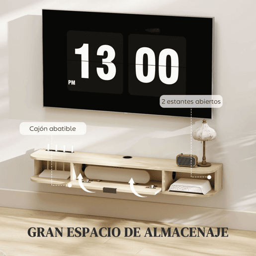 HOMCOM Móvel de TV Suspenso Móvel de TV para Sala com Gaveta Rebatível 2 Prateleiras Abertas Orifício para Cabos Estilo Moderno para Televisão 50 Polegadas 120x24x16 cm Madeira