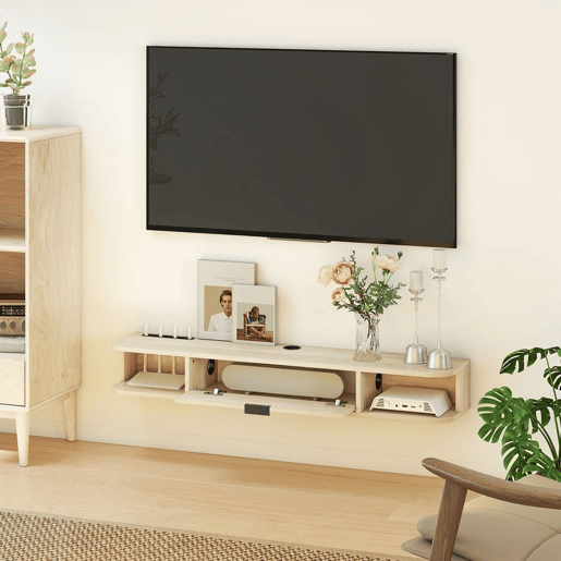 HOMCOM Móvel de TV Suspenso Móvel de TV para Sala com Gaveta Rebatível 2 Prateleiras Abertas Orifício para Cabos Estilo Moderno para Televisão 50 Polegadas 120x24x16 cm Madeira