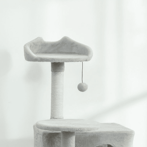 PawHut Arranhador para Gatos 140 cm Torre de Escalada com Múltiplas Plataformas Cama 2 Cavernas Rede Escada Postes de Sisal Bolas para Brincar Cinzento Claro
