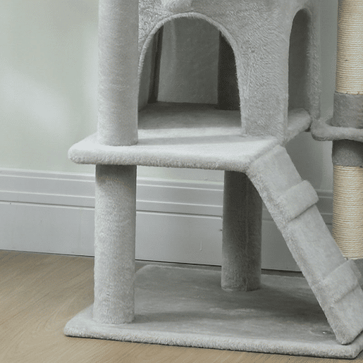 PawHut Arranhador para Gatos 140 cm Torre de Escalada com Múltiplas Plataformas Cama 2 Cavernas Rede Escada Postes de Sisal Bolas para Brincar Cinzento Claro