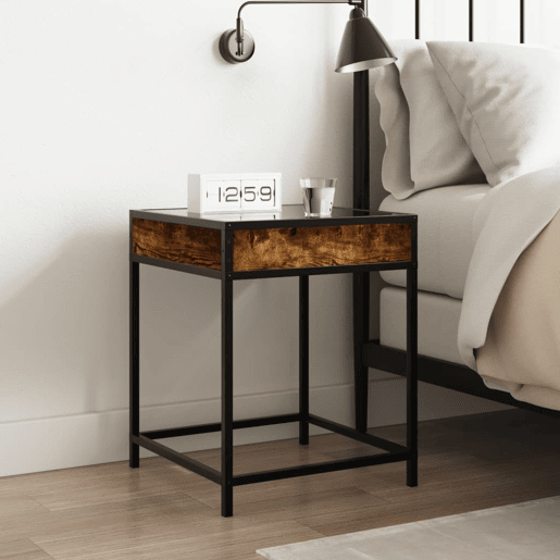 Mesa De Cabeceira - Mesinha De Cabeceira c LED Infinity 40x40x51 cm carvalho fumado