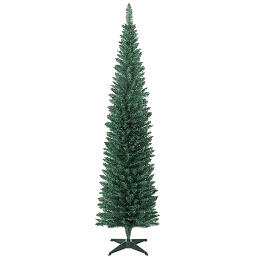 HOMCOM Árvore de Natal Slim 210 cm Árvore de Natal Artificial com 401 Ramos Suporte Metálico Fácil de Montar Decoração para Interior Casa Escritório Verde