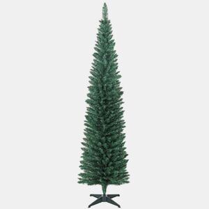 HOMCOM Árvore de Natal Slim 210 cm Árvore de Natal Artificial com 401 Ramos Suporte Metálico Fácil de Montar Decoração para Interior Casa Escritório Verde