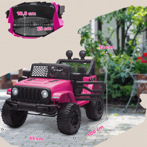 HOMCOM Carro Elétrico para Crianças acima de 3 anos Carro de Bateria 12V com 2 Motores Controle Remoto 2.4G Luzes Buzina Velocidade Ajustável Carga Máxima 30kg 100x65x72 cm Rosa