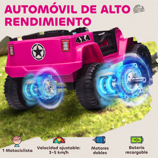 HOMCOM Carro Elétrico para Crianças acima de 3 anos Carro de Bateria 12V com 2 Motores Controle Remoto 2.4G Luzes Buzina Velocidade Ajustável Carga Máxima 30kg 100x65x72 cm Rosa