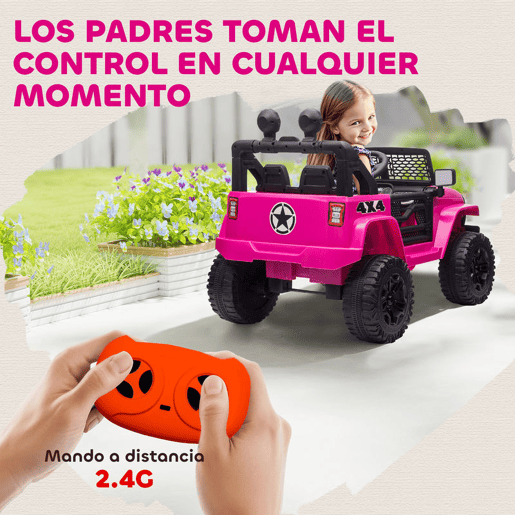 HOMCOM Carro Elétrico para Crianças acima de 3 anos Carro de Bateria 12V com 2 Motores Controle Remoto 2.4G Luzes Buzina Velocidade Ajustável Carga Máxima 30kg 100x65x72 cm Rosa