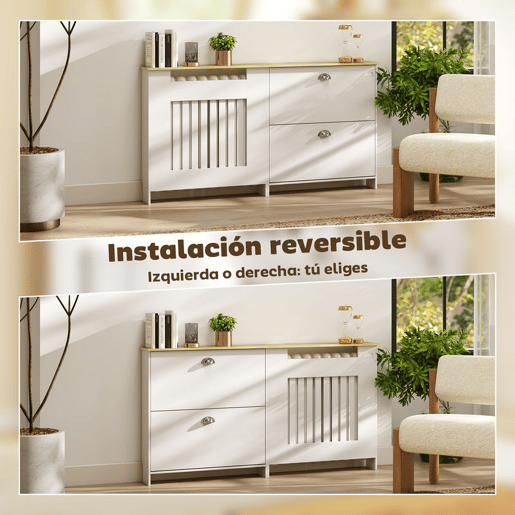 HOMCOM Cobertura Radiadores com Sapateira Cobertura para Radiador de MDF 152x19x81 cm Cobertura para Radiador com 2 Gavetas Rebatíveis Desenho Moderno de Ripas para Sala Quarto Branco HOMCOM Cobertura Radiadores com Sapateira Cobertura para Radiador de MDF 152x19x81 cm Cobertura para Radiador com 2 Gavetas Rebatíveis Desenho Moderno de Ripas para Sala Quarto Branco