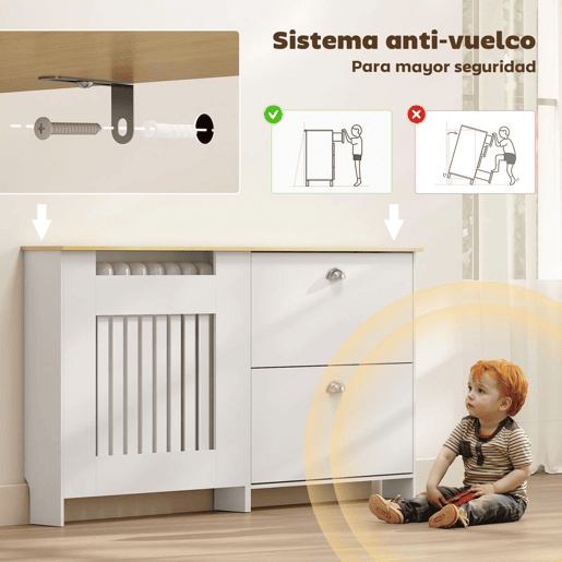 HOMCOM Cobertura Radiadores com Sapateira Cobertura para Radiador de MDF 152x19x81 cm Cobertura para Radiador com 2 Gavetas Rebatíveis Desenho Moderno de Ripas para Sala Quarto Branco HOMCOM Cobertura Radiadores com Sapateira Cobertura para Radiador de MDF 152x19x81 cm Cobertura para Radiador com 2 Gavetas Rebatíveis Desenho Moderno de Ripas para Sala Quarto Branco
