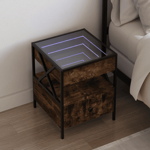 Mesa De Cabeceira - Mesinha De Cabeceira c LED Infinity 40x40x51 cm carvalho fumado