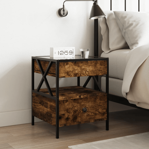 Mesa De Cabeceira - Mesinha De Cabeceira c LED Infinity 40x40x51 cm carvalho fumado