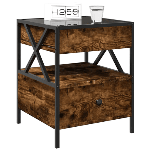Mesa De Cabeceira - Mesinha De Cabeceira c LED Infinity 40x40x51 cm carvalho fumado