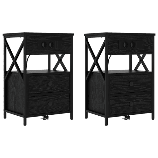 Lote de 2 Mesa De Cabeceira - Mesinha De Cabeceira Carvalho preto 40 x 31 x 60 cm