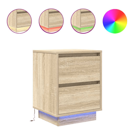Lote de 2 Mesas De Cabeceira Mesinhas De Cabeceira - c luzes LED 38x34x50cm carvalho sonoma
