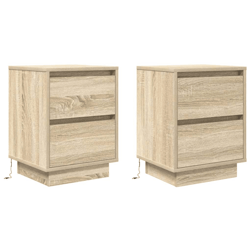 Lote de 2 Mesas De Cabeceira Mesinhas De Cabeceira - c luzes LED 38x34x50cm carvalho sonoma