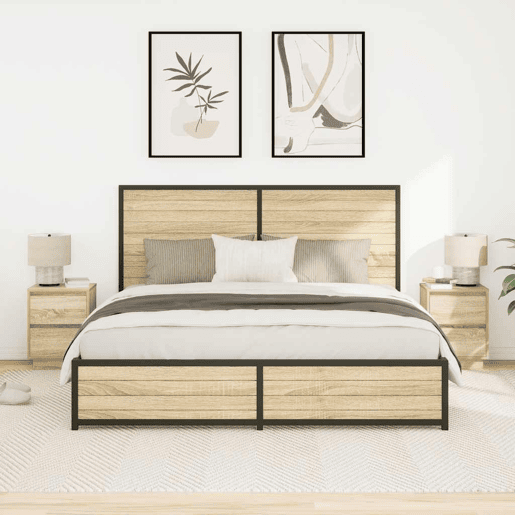 Lote de 2 Mesas De Cabeceira Mesinhas De Cabeceira - c luzes LED 38x34x50cm carvalho sonoma