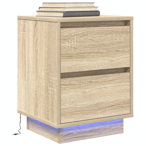 Lote de 2 Mesas De Cabeceira Mesinhas De Cabeceira - c luzes LED 38x34x50cm carvalho sonoma