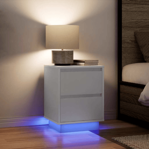 Lote de 2 Mesas De Cabeceira Mesinhas De Cabeceira - c luzes LED 38x34x50 cm branco