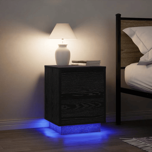 Lote de 2 Mesas De Cabeceira Mesinhas De Cabeceira - c luzes LED 38x34x50 cm preto