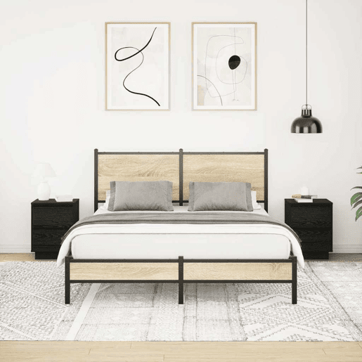 Lote de 2 Mesas De Cabeceira Mesinhas De Cabeceira - c luzes LED 38x34x50 cm preto