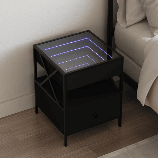 Mesa De Cabeceira - Mesinha De Cabeceira com luzes LED Infinity 40x40x51 cm preto