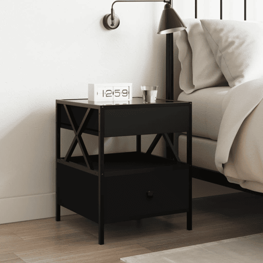 Mesa De Cabeceira - Mesinha De Cabeceira com luzes LED Infinity 40x40x51 cm preto