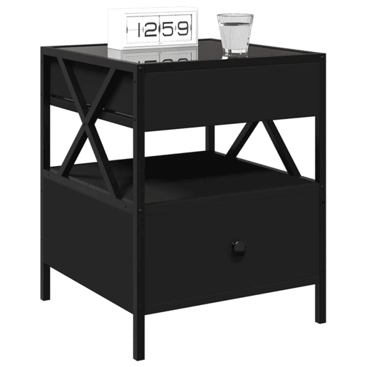 Mesa De Cabeceira - Mesinha De Cabeceira com luzes LED Infinity 40x40x51 cm preto