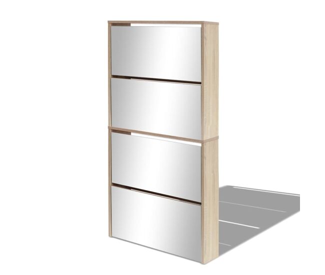 Vidaxl mueble zapatero 4 compartimentos espejo color roble 63x17x134cm