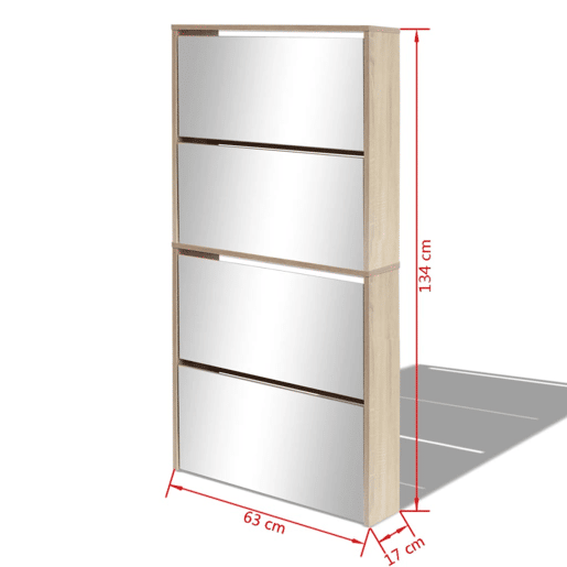 vidaXL Sapateira com 4 divisórias e espelho 63x17x134cm carvalho vidaXL Sapateira com 4 divisórias e espelho 63x17x134cm carvalho
