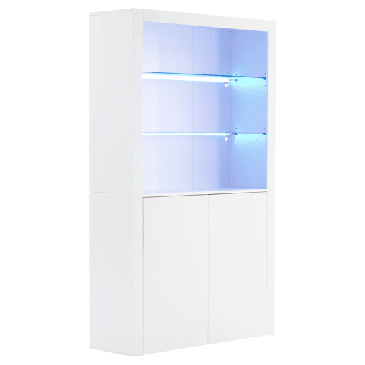 Aparador para sofá 100x35x170 cm - Armário de arrumação de alto brilho com luzes LED, vitrina com vidro temperado - Branco