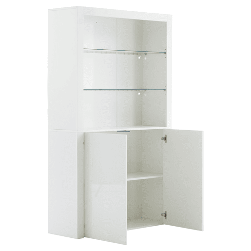 Aparador para sofá 100x35x170 cm - Armário de arrumação de alto brilho com luzes LED, vitrina com vidro temperado - Branco