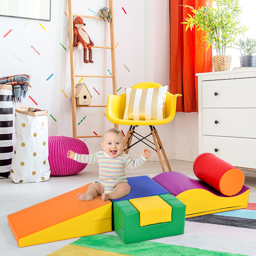 Blocos gigantes 6 peças para escalar e trepar - Escada e escorregador para crianças - Brinquedo para trepar, deslizar e engatinhar, para pré-escolares e bebés, blocos macios, amarelos