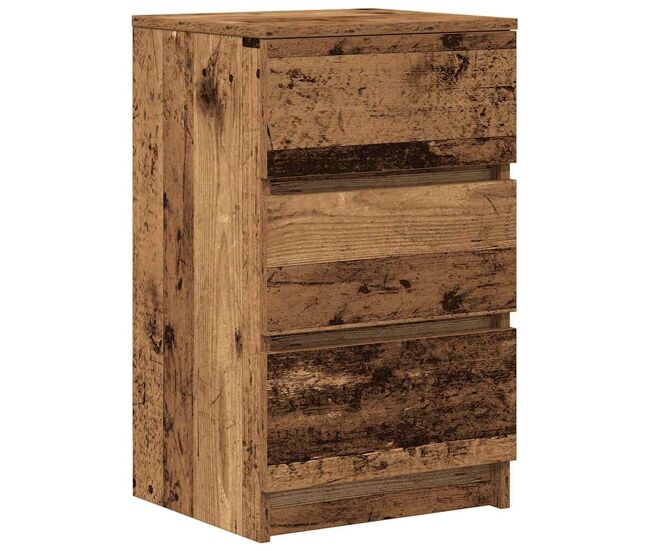 Mesita de noche - mesilla de noche con 3 cajones madera vieja 39x35x65 cm