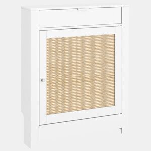 HOMCOM Cobertura para Radiador com Porta Rebatível e Vime Proteção Radiador de MDF 78x19x95,5 cm com Compartimento Desenho Boémio para Sala Quarto Branco