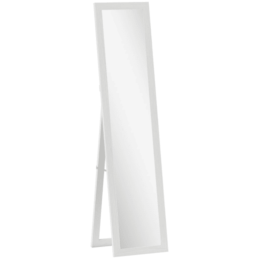 HOMCOM Espelho de Corpo Inteiro 37x155 cm Espelho de Pé Espelho de Parede Retangular com Estrutura de Madeira Decorativo para Sala de Estar Dormitório Corredor Branco com Veios